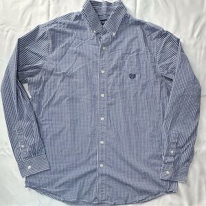 Chaps checkered gingham long sleeve button up shirt men’s large‎ blue & white